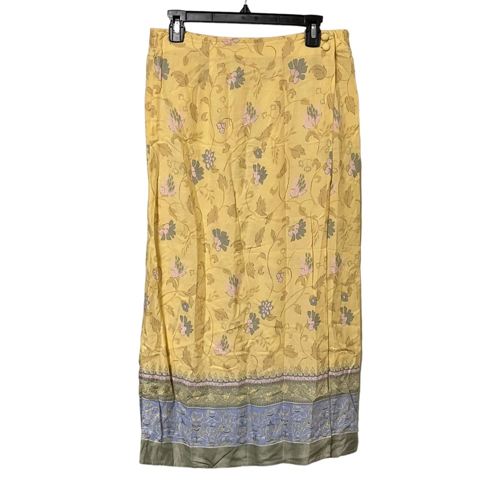 Vintage 90's Yellow Floral Wrap Maxi Skirt